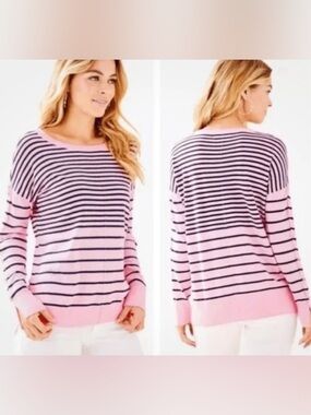 Lilly Pulitzer Pink and Navy Striped Crewneck Sweater